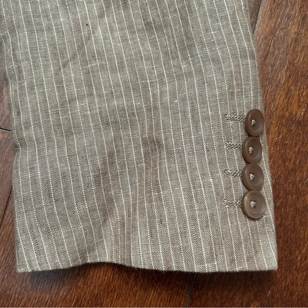Bar III 100% Linen Light Brown Pinstripe Blazer, Size 42L